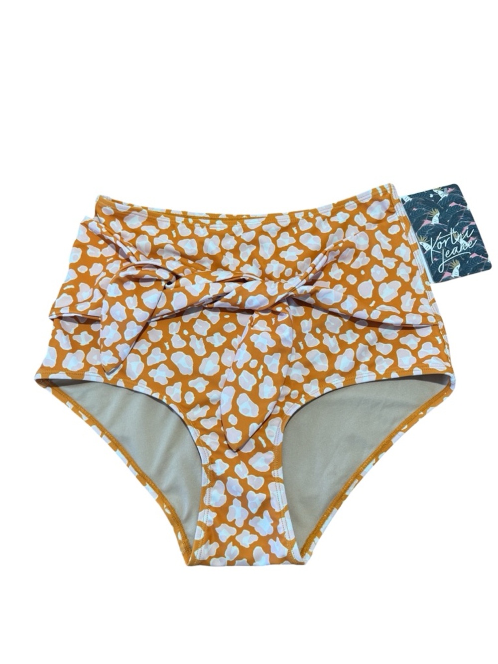 NWT Kortni Jeane Orange High Rise Cheetah Leopard Front Knot Tie Bikini Bottoms